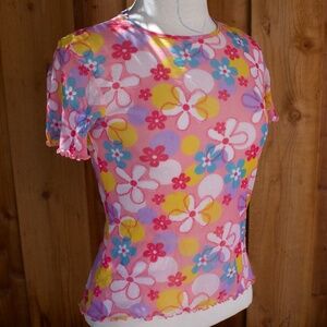 Vintage 90's Sheila Moon Mesh Short Sleeve Flower Power Cycling Top Made In USA